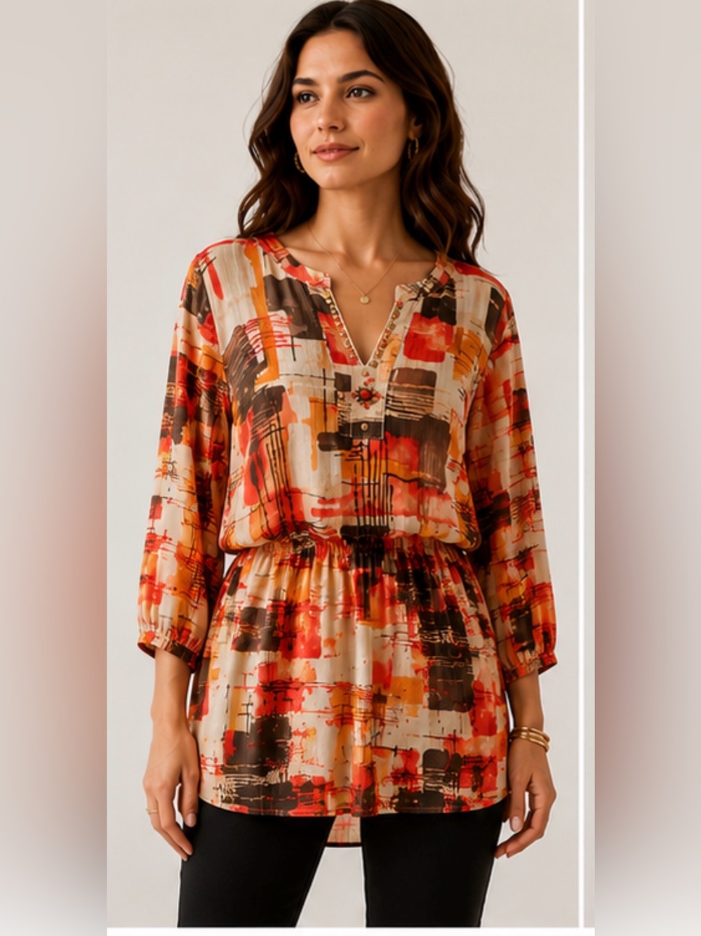 Alfred Dunner/ 3/4 sleeve metallic‎ thread multi shade top size 16W